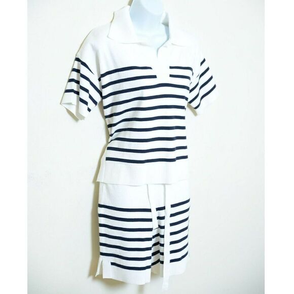 PORTSPURE White Black Striped 2 Piece Sweater Set - Picture 1 of 9